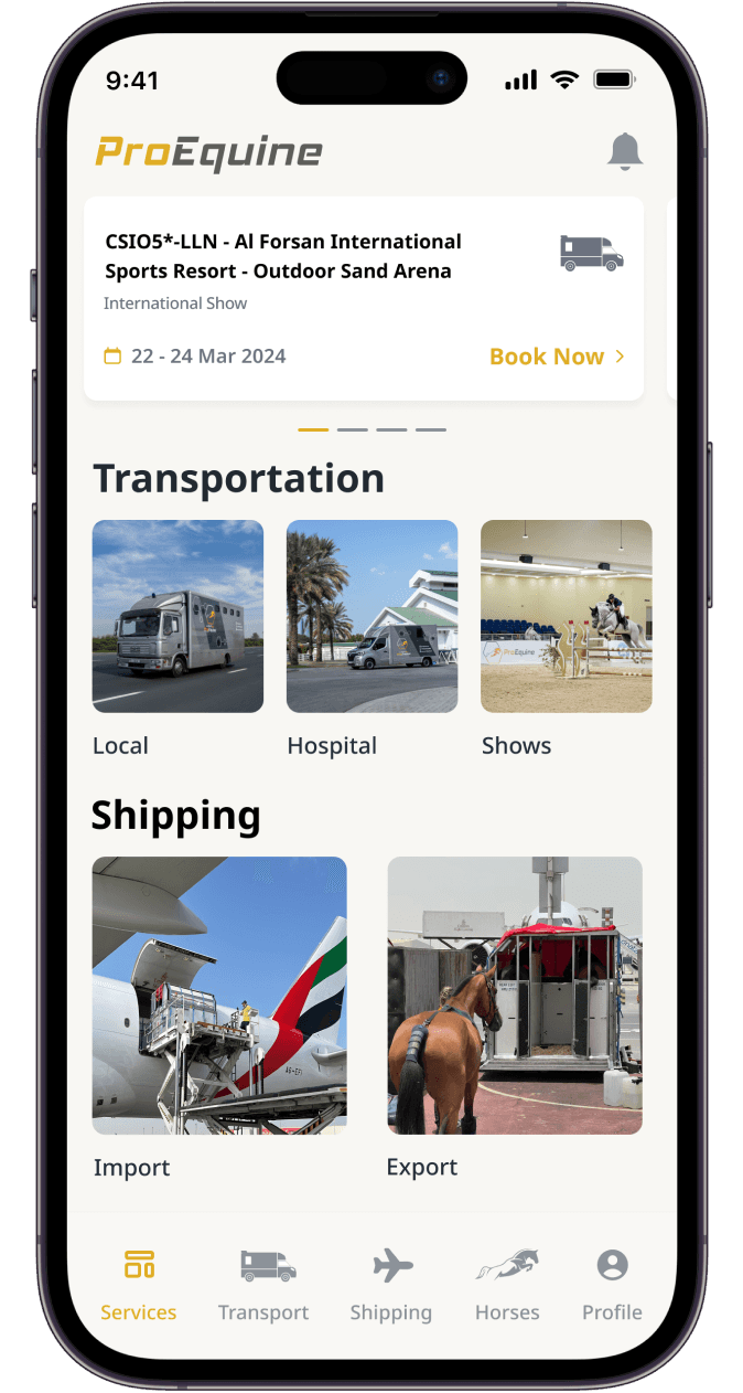 ProEquine public app home screen